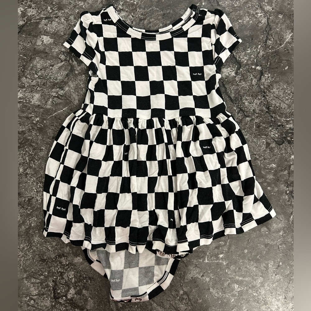 Little Sleepies Monochrome Checkered Skater Dress with Bodysuit